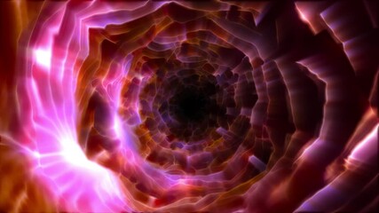 Wall Mural - Abstract background flight through neon light wormhole subspace tunnel loop