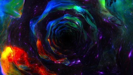 Wall Mural - Abstract background flight through neon light wormhole subspace tunnel loop