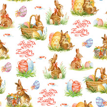 Seamless Pattern With Easter Rabbits