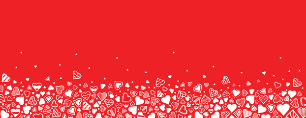 Wall Mural - Vector horizontal background with white hearts on red background. Modern hand drawn design for valentine day, mother's day or love concepts