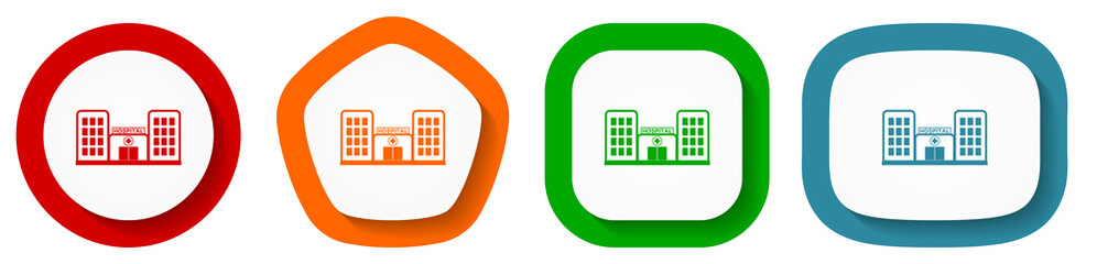 Aufkleber - Hospital building vector icon set, clinic flat design buttons on white background