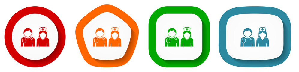 Fototapete - Doctor vector icon set, hospital flat design buttons on white background