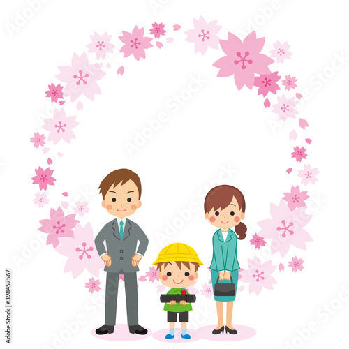 家族で卒園式に参列する可愛い男の子のイラスト 親子 桜フレーム Fototapety 家族で卒園式に参列する可愛い男の子のイラスト 親子 桜フレーム Fototapety