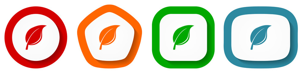 Poster - Nature vector icon set, leaf flat design buttons on white background
