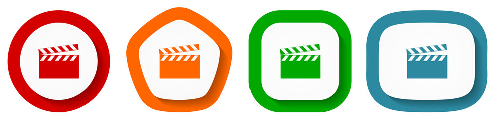 Aufkleber - Video vector icon set, movie flat design buttons on white background
