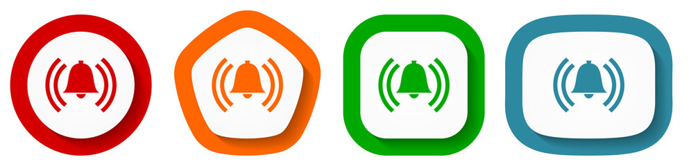Poster - Alarm vector icon set, alert flat design buttons on white background