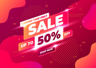 Wall Mural - Sale banner template design, Limited time only sale up to 50% off. Special offer promotion discount banner.