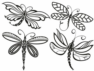 Poster - Vector group of dragonfly sketch on white background