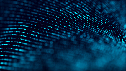 Leinwandbilder - Futuristic blue background with glowing particles movement. Big data. 3d rendering.
