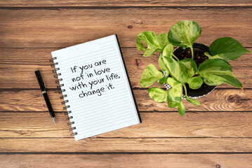 Wall Mural - Inspirational quotes on note pad - If you are not happy with your life, change it.