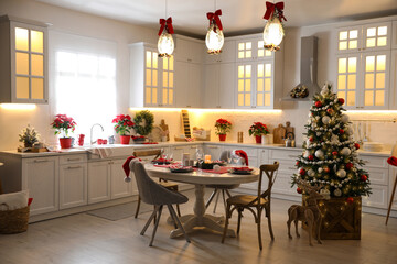 Poster - Stylish kitchen interior with beautiful Christmas decor