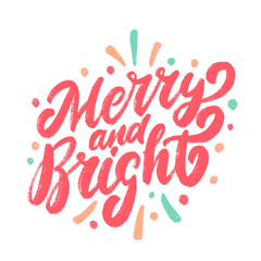 Wall Mural - merry and bright. merry christmas vector handwritten card.