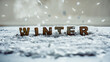 Winter wooden typography at snow