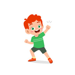 cute little kid boy show win fist up expression gesture