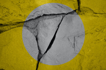 Illuminating yellow and ultimately gray background of rocks wall. Color 2021