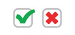 © Matias - Check mark icons. Green tick and red x. Approval and decline symbols.
