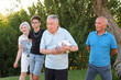 © alex.pin - famiglia con nonni e nipote si diverte nel prato a giocare con il pallone
