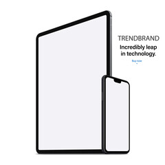 Poster - smartphone and tablet with blank screen saver and shadow isolated on white background. mockup of realistic and detailed devices. stock vector 3d isometric illustration