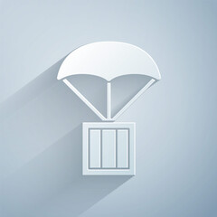 Sticker - Paper cut Airdrop box icon isolated on grey background. Paper art style. Vector.