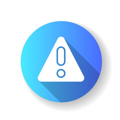 Sticker - Warning blue flat design long shadow glyph icon. Emergency message for user. Danger situation notification. Innovative safety system interface. Silhouette RGB color illustration