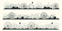 Ferris Wheel. Funfair Carnival Background. Circus Park. Roller Coaster. Vector Illustration.