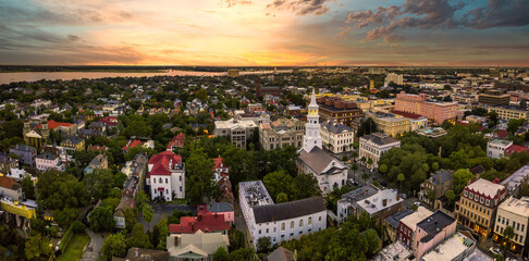 Wall Mural - charleston skyline with a yellow sunset