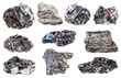 geological collection of natural samples of natural rocks with unpolished Biotite mineral isolated on white background