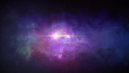 nebula in cosmic space, infinite universe with stars. slow camera zoom in, moving stars and cloud an