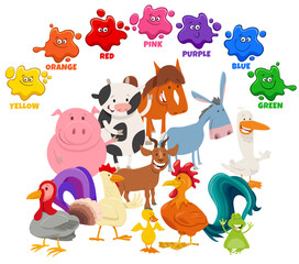 Wall Mural - basic colors for children with farm animal characters group