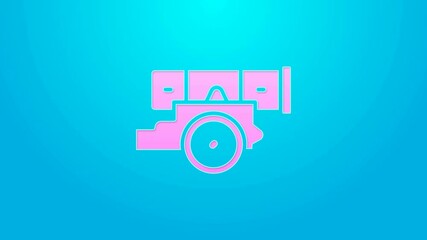 Sticker - Pink line Cannon icon isolated on blue background. 4K Video motion graphic animation