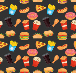 Wall Mural - seamless pattern of fast food, colorful design