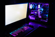 gaming workstation rendering computer with colorful keyboard