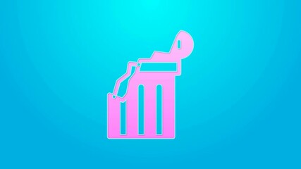 Poster - Pink line Broken ancient column icon isolated on blue background. 4K Video motion graphic animation