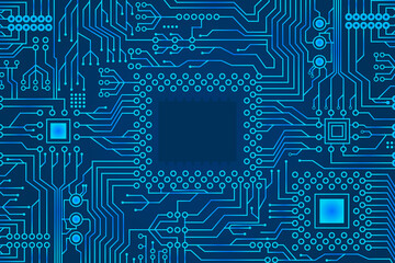 Poster - blue gradient micro electronics circuits board background