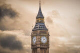 Fototapeta Big Ben - Elizabeth clock known as Big Ben with cloudy sky in London. England