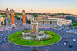 Aerial view of Placa De Espanya square at sunset. Barcelona. Spain
