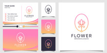 Flower Logo With Beauty Gradient Line Art Style And Business Card Design Premium Vector