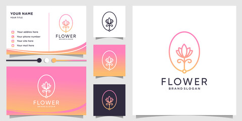 Wall Mural - Flower logo with beauty gradient line art style and business card design Premium Vector