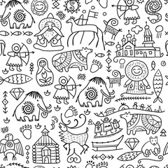 Wall Mural - Seamless pattern with North People Lifestyle. Sketch for your design