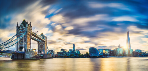 Canvas Print - Tower Bridge panorama at sunset in London. England 