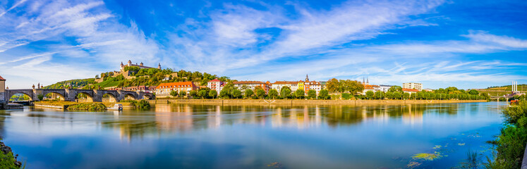 Canvas Print - Skyline of Wurzburg city in Germany with Marienberg Fortress reflection in Main River