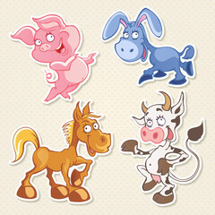  Vector farm animals cartoon characters in funny style