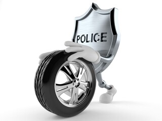 Poster - Police badge character with car tire