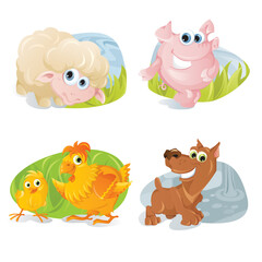 Wall Mural - Vector farm animals in cool cartoon sticker style.