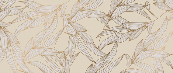 Wall Mural - Olive brunch background vector. Gold and luxury natural leaves wallpaper for prints and fabric. vector illustration.