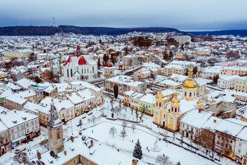 Aerial winter Berezhany city