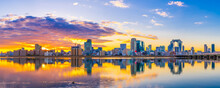 Beautiful Sunrise View Of Osaka City Skyline. Japan 