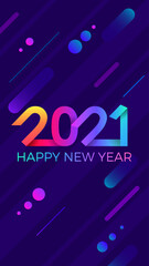 Wall Mural - 2021 Happy New Year. Paper Memphis geometric bright style for holidays flyers, greetings, invitations, Happy New Year or Merry Christmas cards. Holiday background, poster, banner. Vector Illustration.