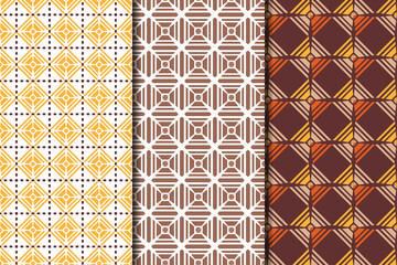 Poster - set of abstract geometric seamless pattern in dark red and white colors background. pyramid square in yellow, orange, and brown colors. 