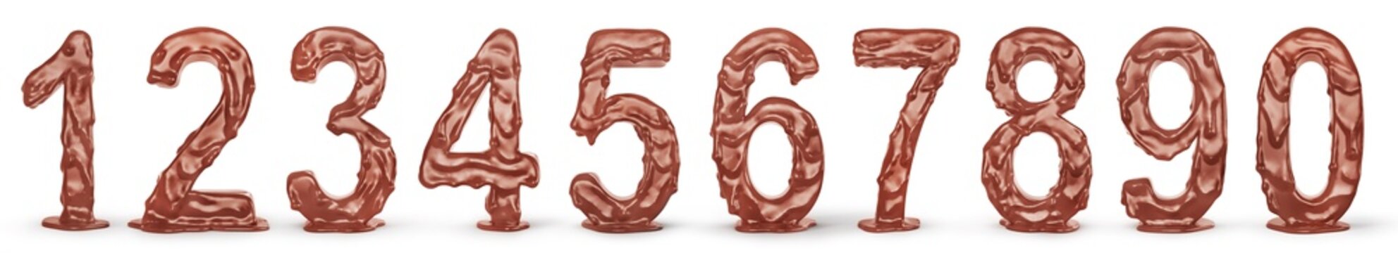 Different numbers from chocolate on a white background. 3d illustration